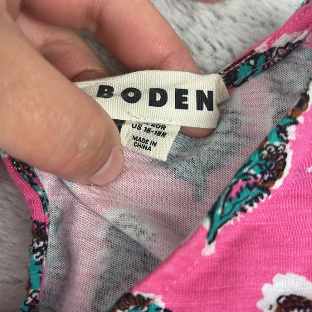 Boden Swing Jersey Dress Pink Artisan Bloom Sleeveless  Women 16-18 NO WAIST TIE - Picture 6 of 13